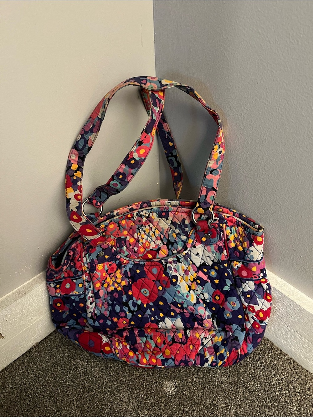 Vera Bradley Quilted Shoulder Tote in Navy Floral Print
